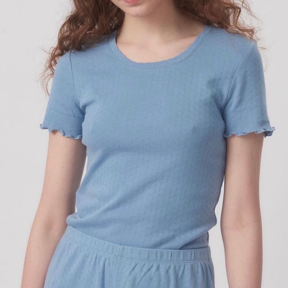 Sister Katie Julie Pointelle Tee - Blue - Faded Denim  Size M